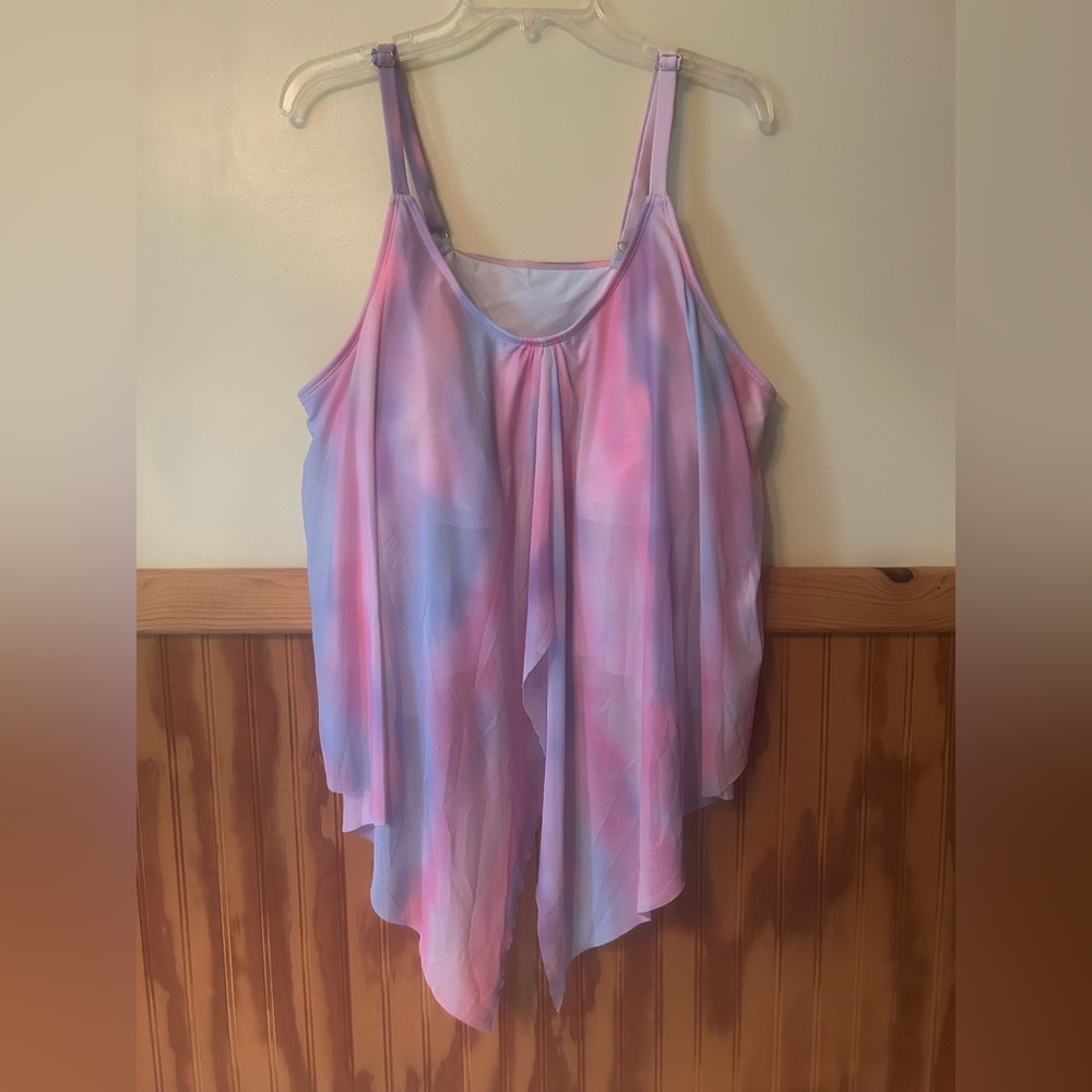 Pink and Purple Asymmetrical Bikini Tank Top